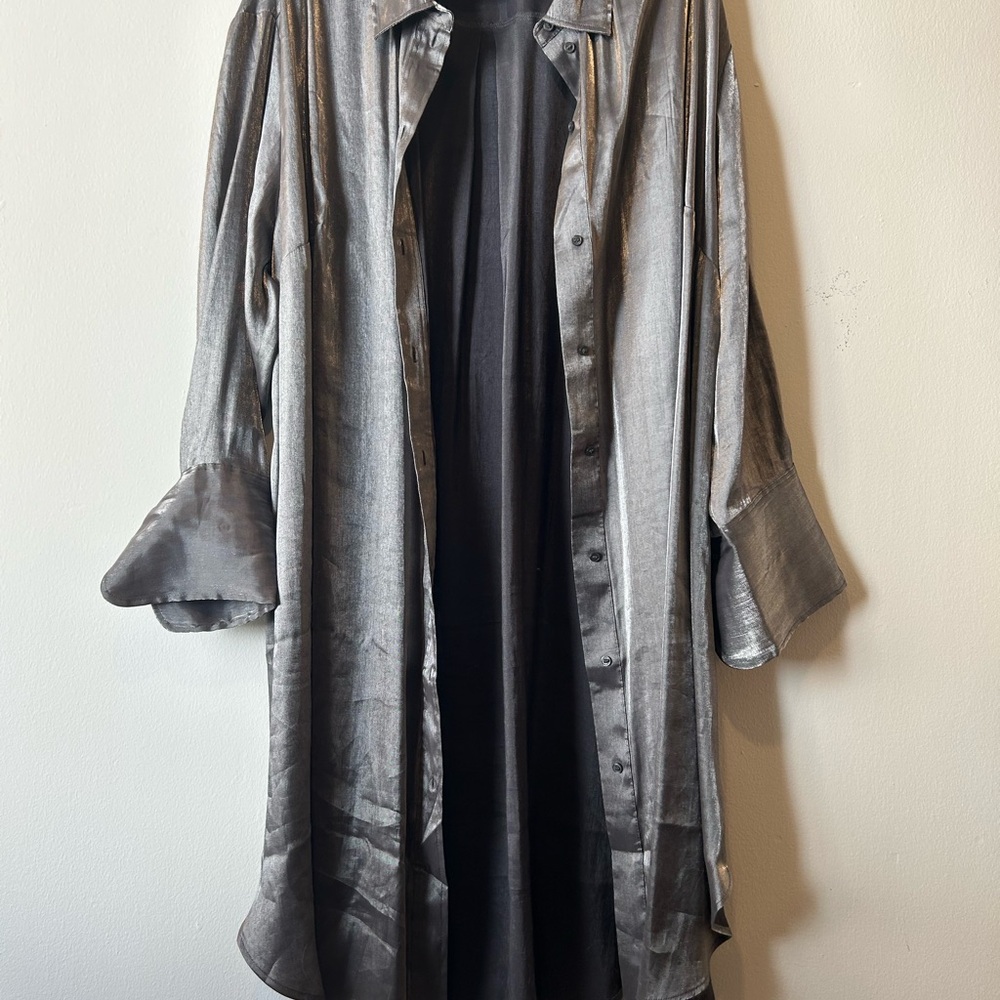 Silver Long Sleeve Button-Down Duster - Picture 2 of 8